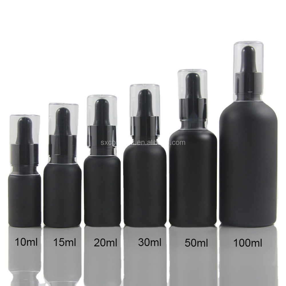 Euro Round Frosted Cosmetic Glass Dropper Fine Oil Bottle Sizes 5ml 10ml 15ml 20ml 30ml 50ml 100ml Matte Black Glass Bottles