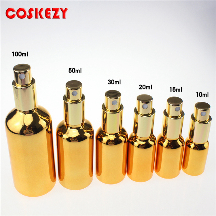 Gold and Silver Empty Mist Sprayer Perfume Bottles 100ml 50ml 30ml 20ml, Cosmetic Glass Packaging with Atomizer Spray Nozzle