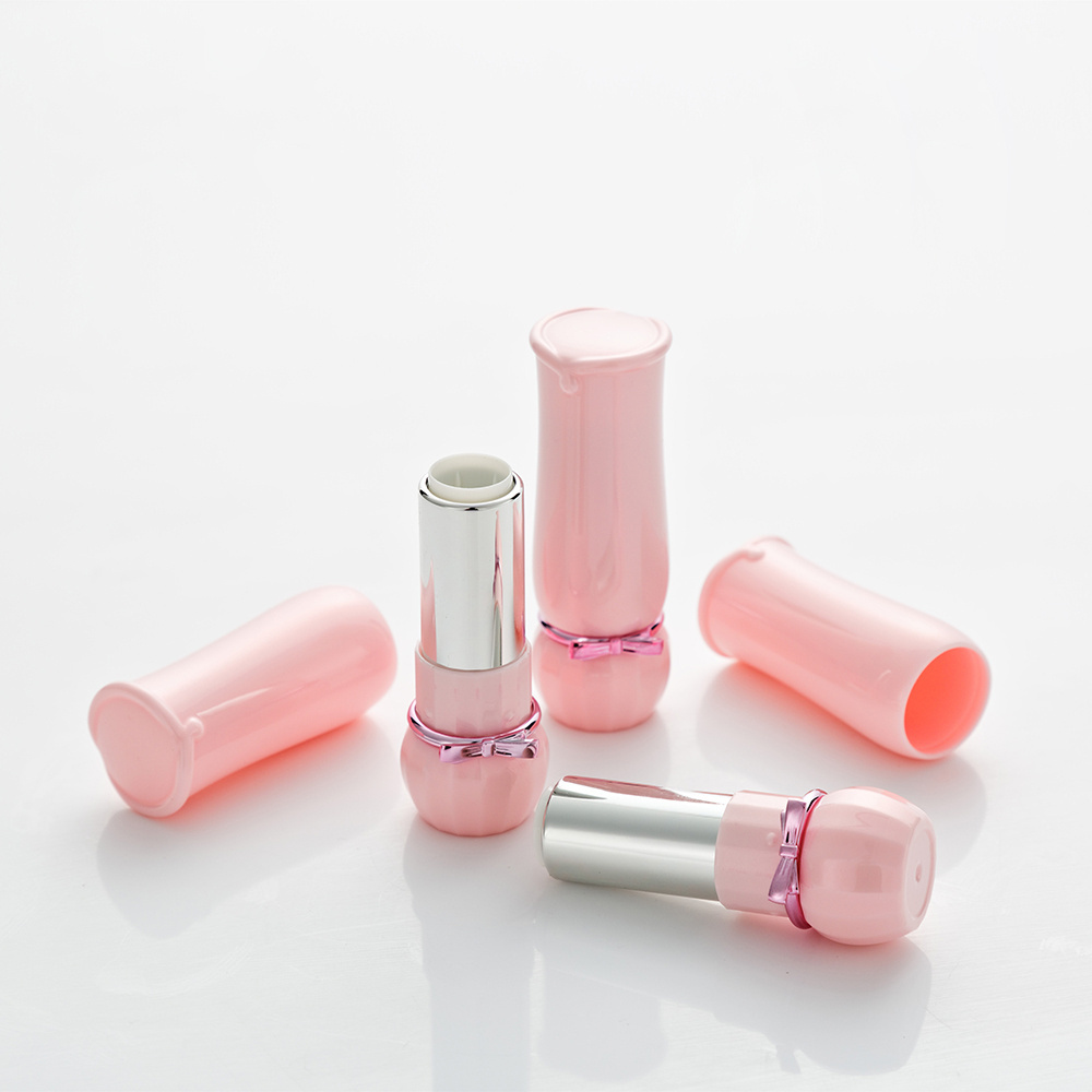 Wholesale pink empty  lipstick diy homemade bow lipstick tube, empty plastic pink cute style tube packaging