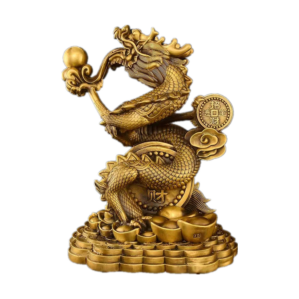 New Year Resin Gold Dragon Statue Chinese Hallway Desktop Decoration