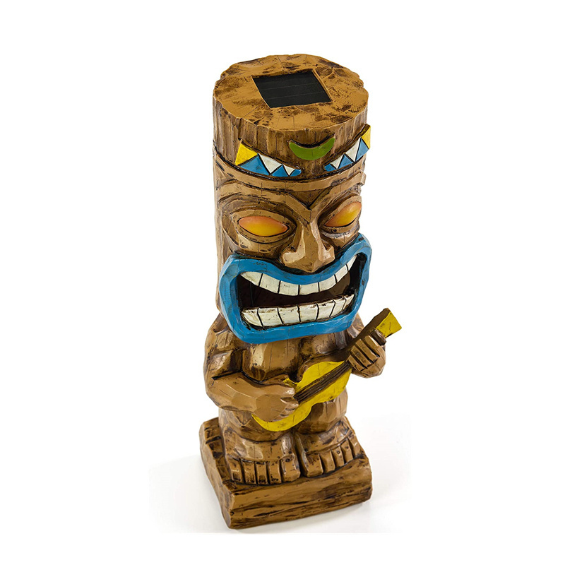 Resin Playing Ukulele Tiki Statue Garden Solar Light Item Outdoor Patio Decoration