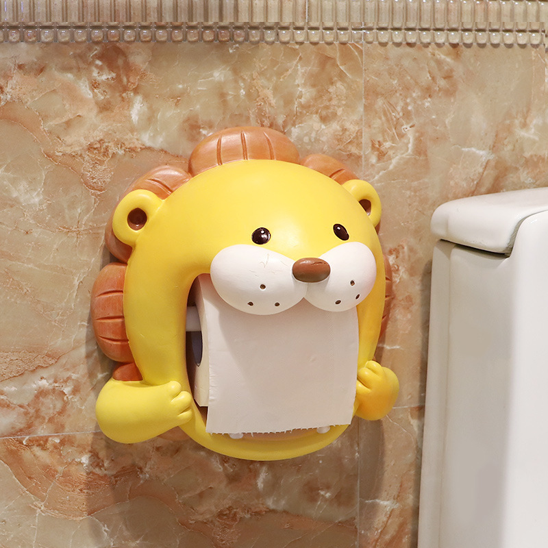 Funny Lion Head Statue Resin Wall Mounted Bathroom Toilet Paper Holder