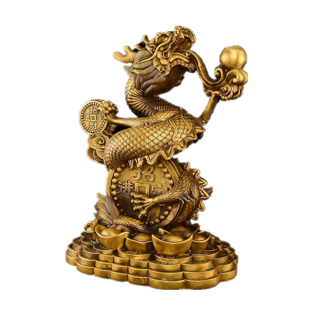 New Year Resin Gold Dragon Statue Chinese Hallway Desktop Decoration