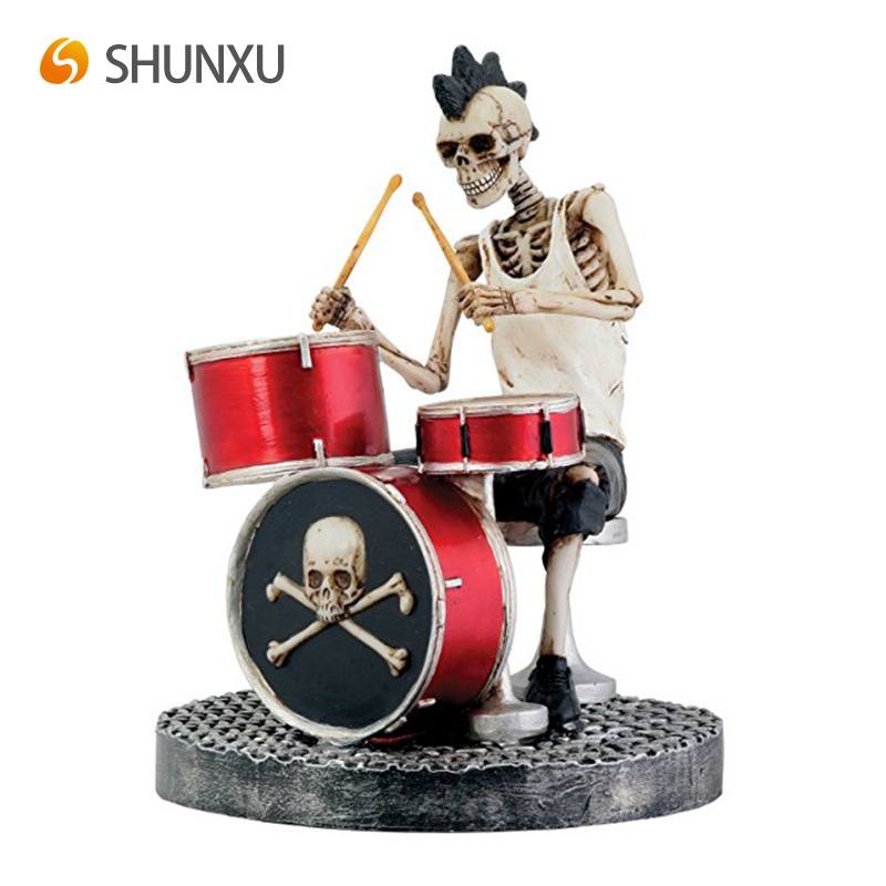 Rock Band Skull Figure Model Collectible Resin Skull Guitarist Figurine Drummer Statue Sculpture