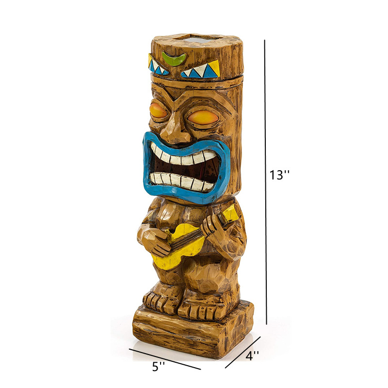 Resin Playing Ukulele Tiki Statue Garden Solar Light Item Outdoor Patio Decoration