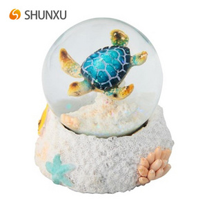 Fantasy Sea World White Base Blue Sea Turtle Water Snow Globe Collectible Figurine Home Decor Souvenir Gift