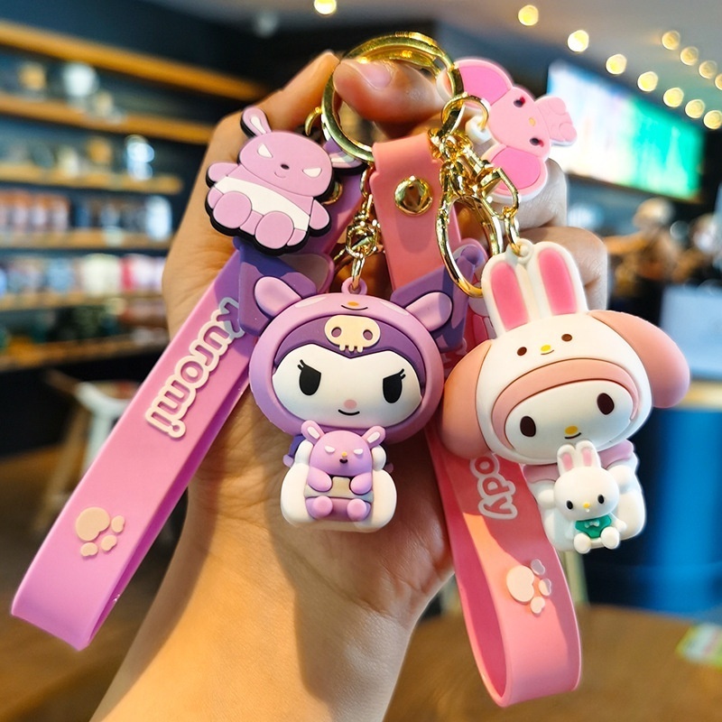 Cute Kuromi Melody Sanrioes Keychain Kawaii Cartoon Frog Pudding Dog Penguin Women Bag Pendant Key Chain Sanrioes Wholesale