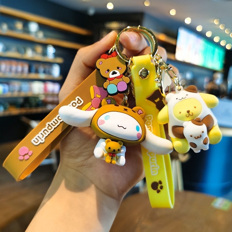 Cute Kuromi Melody Sanrioes Keychain Kawaii Cartoon Frog Pudding Dog Penguin Women Bag Pendant Key Chain Sanrioes Wholesale