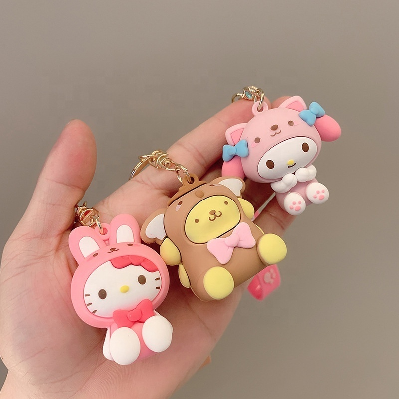 Cute Kuromi Melody Sanrioes Keychain Kawaii Cartoon Frog Pudding Dog Penguin Women Bag Pendant Key Chain Sanrioes Wholesale