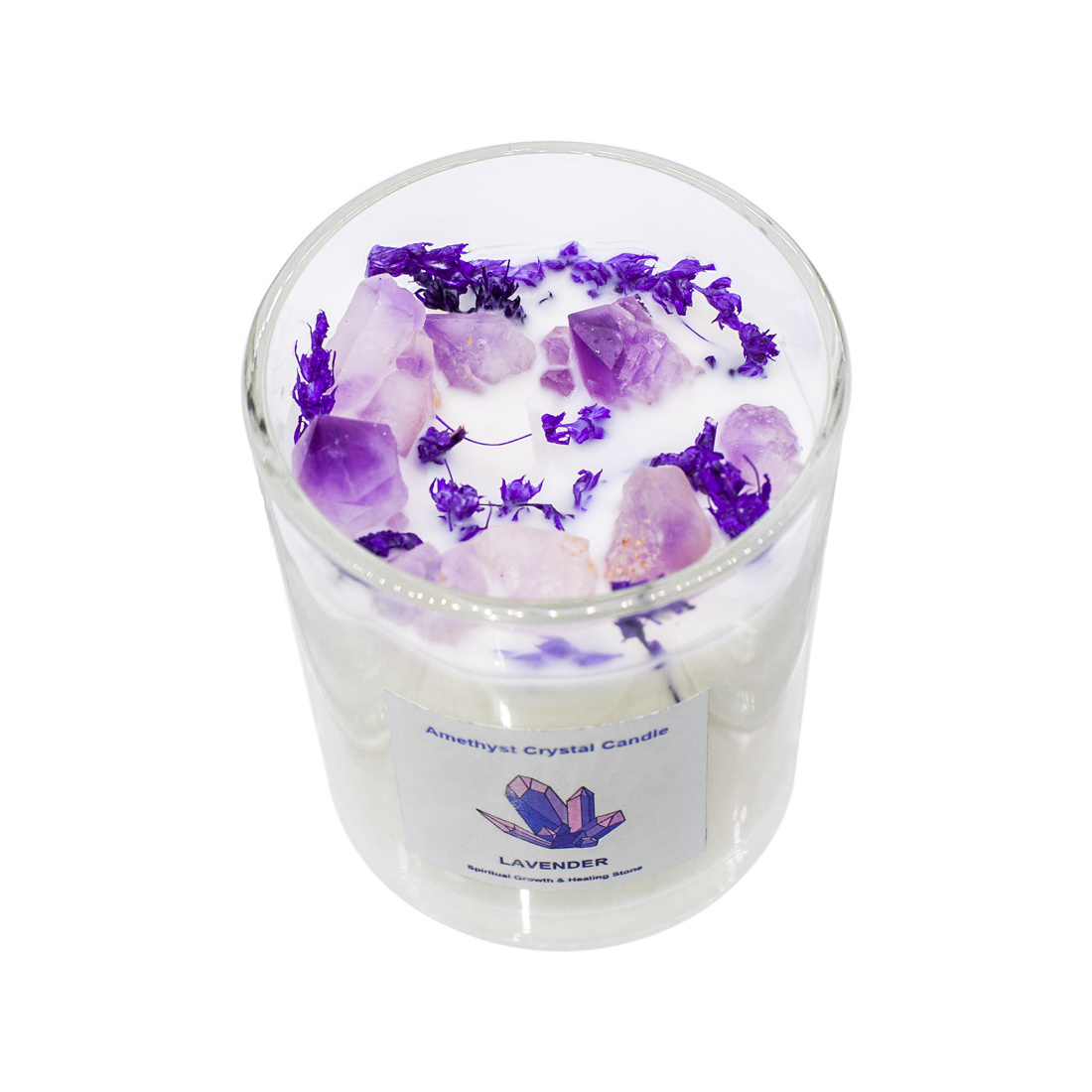 Custom Wholesale Label Aroma Therapy Luxury Scented Soy Candle with Crystals Scent Glass Jar Eco Friendly Wax Soy Candle