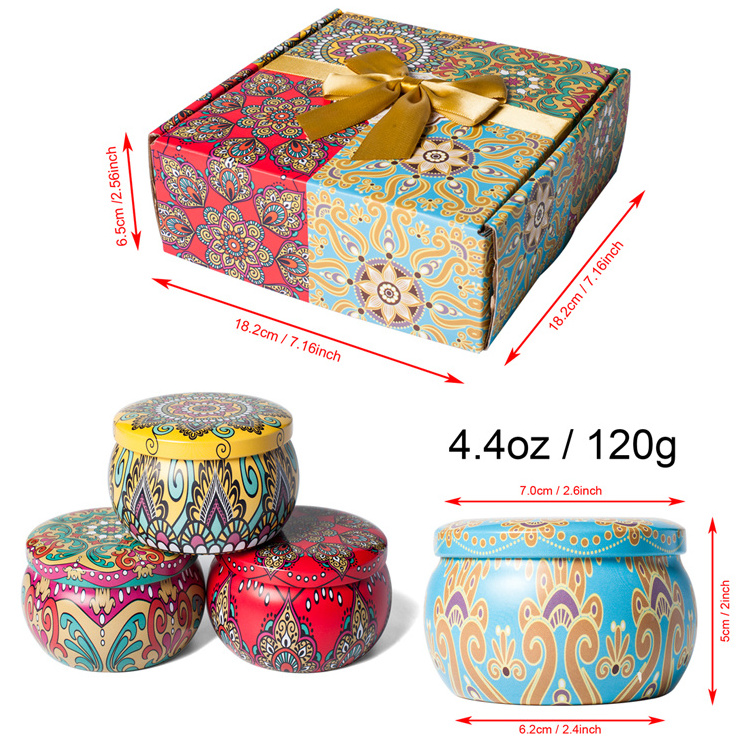 Hot Sale Tin Cans Ethnic Style Round Candy Metal Scented Candle DIY  Making Jar Tin Candle