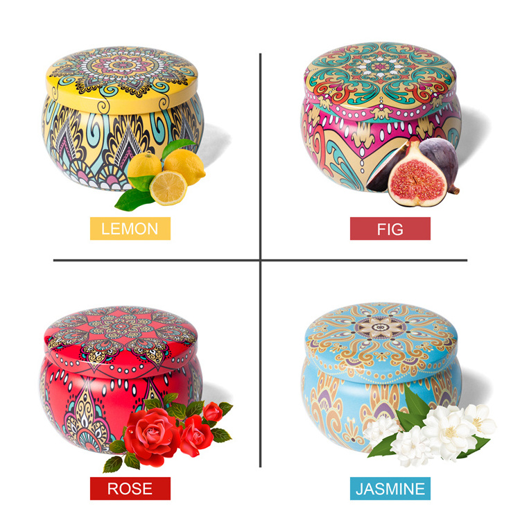 Hot Sale Tin Cans Ethnic Style Round Candy Metal Scented Candle DIY  Making Jar Tin Candle