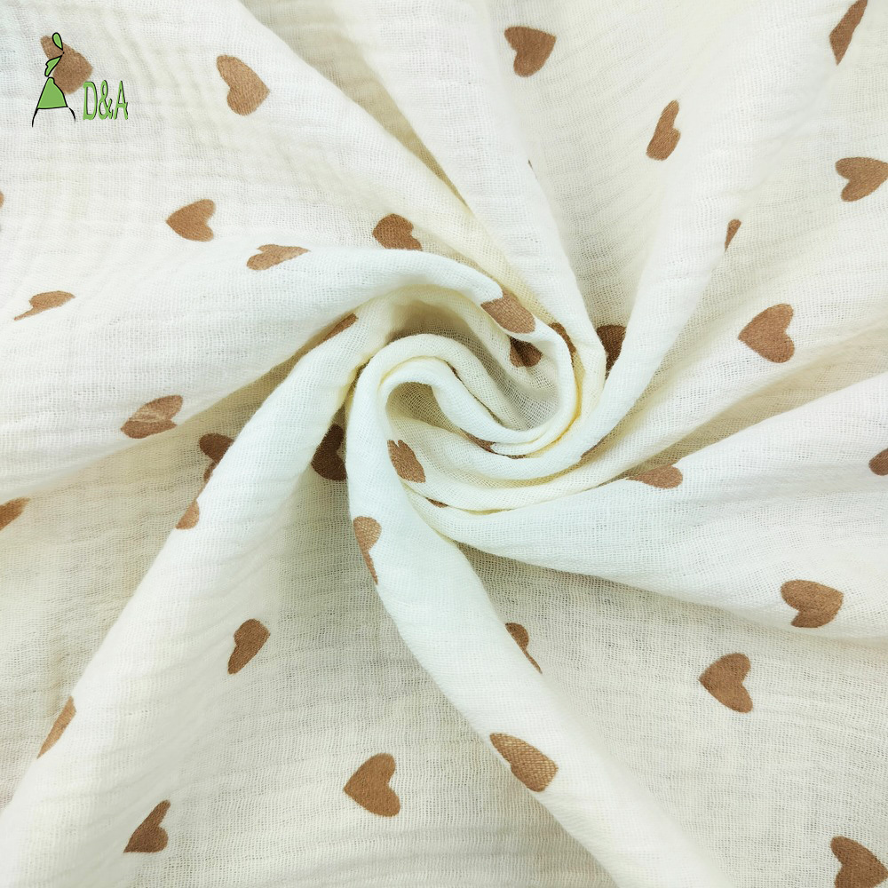 Lovely Little Heart Digital Printed  Muslin Double Gauze Crepe Cotton Fabric For Baby's Clothing & Sleepwear