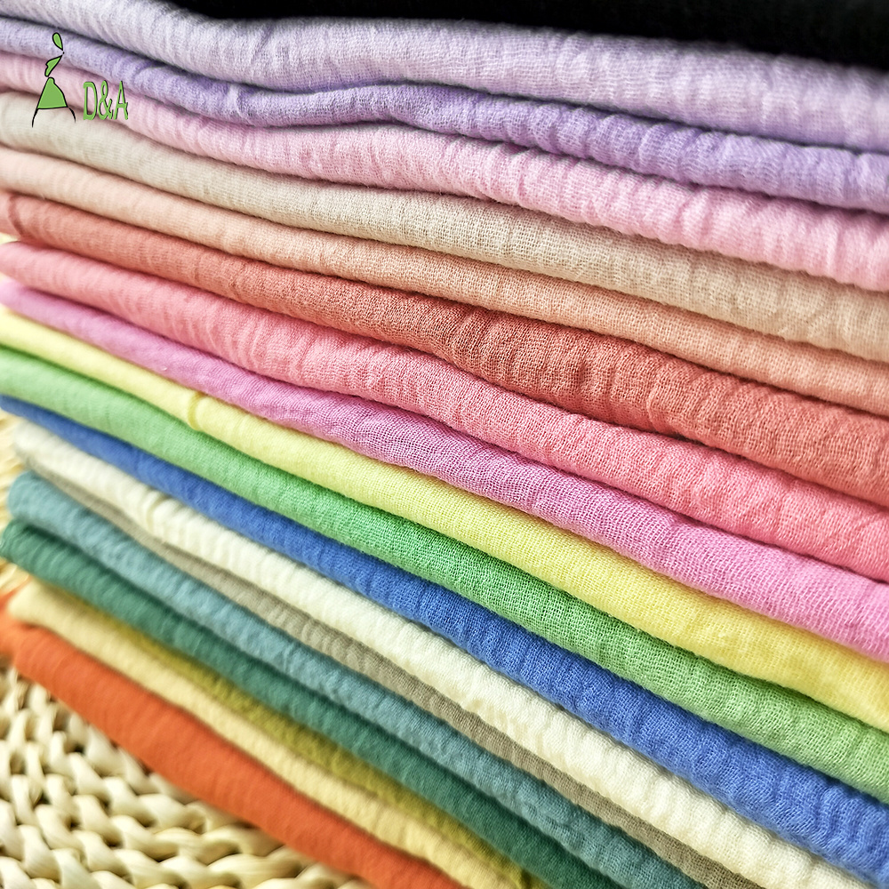 Wholesale Dyed Double Gauze Crepe Muslin Crinkled 100% Cotton Fabric For Garment