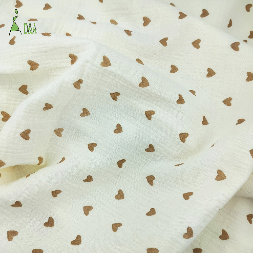 Lovely Little Heart Digital Printed  Muslin Double Gauze Crepe Cotton Fabric For Baby's Clothing & Sleepwear