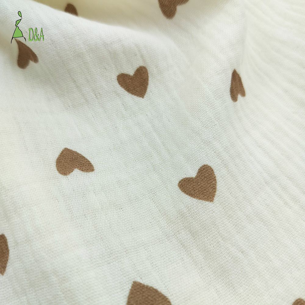 Lovely Little Heart Digital Printed  Muslin Double Gauze Crepe Cotton Fabric For Baby's Clothing & Sleepwear