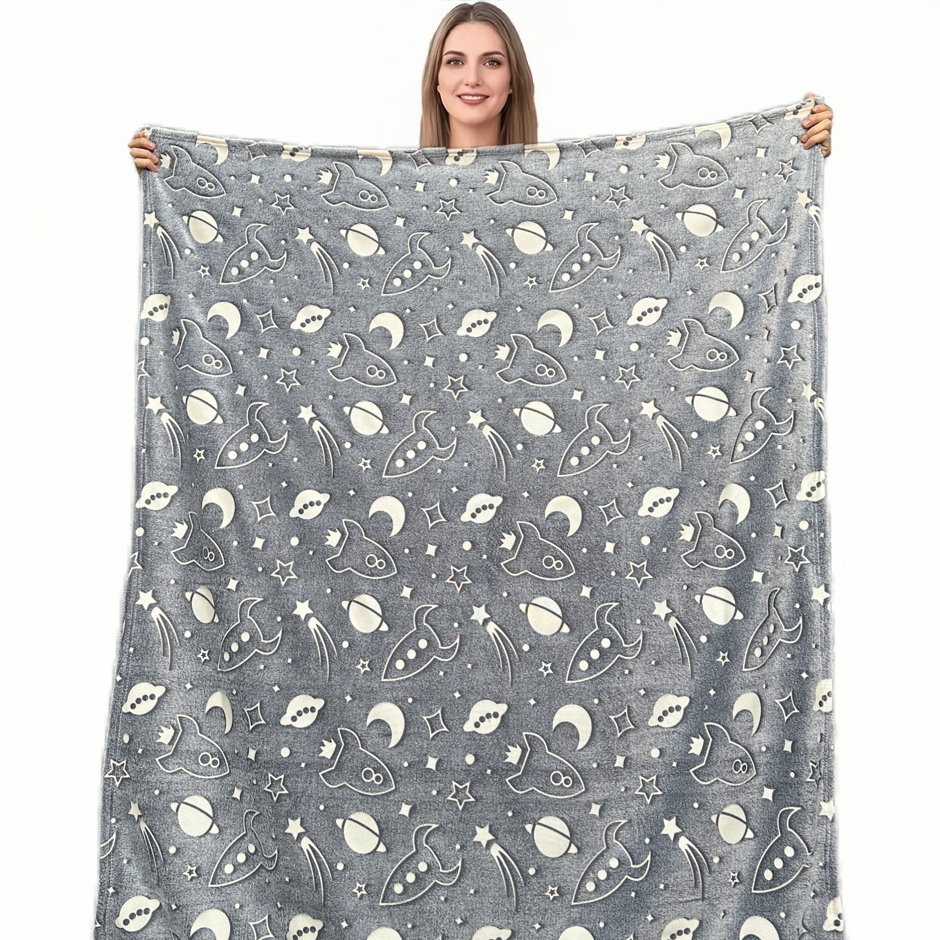 Glow In The Dark Luminous Blanket Custom Stars Sherpa Fleece Throw Blanket