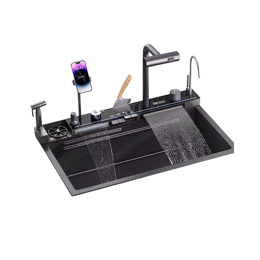 Multifunctional Touch Waterfall Faucet Stainless Steel Smart Nano Handmade Workstation Topmount Kitchen Sink