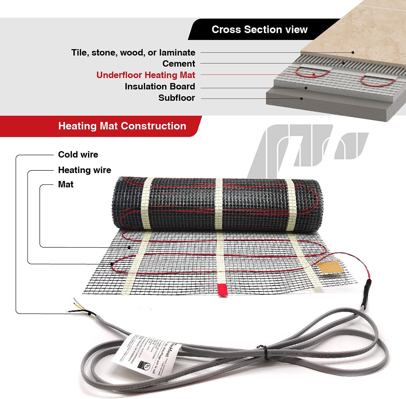 100w 150w 200w Electric underfloor heating  heated  driveway mat