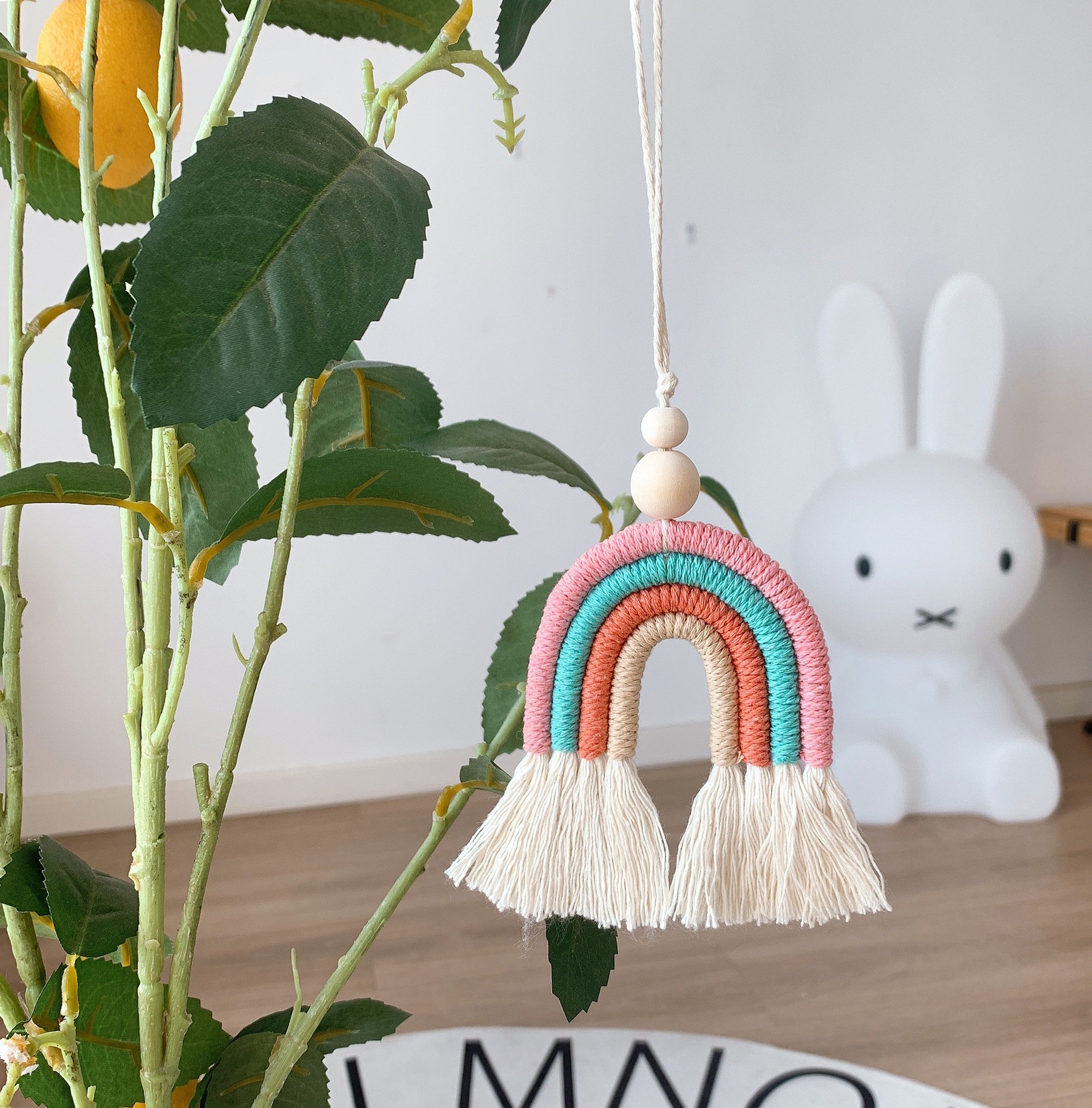 Boho Cute Handmade Cotton Baby Kid Room Macrame Car Diffuser Nursery Decor Rainbow Wall Hanging