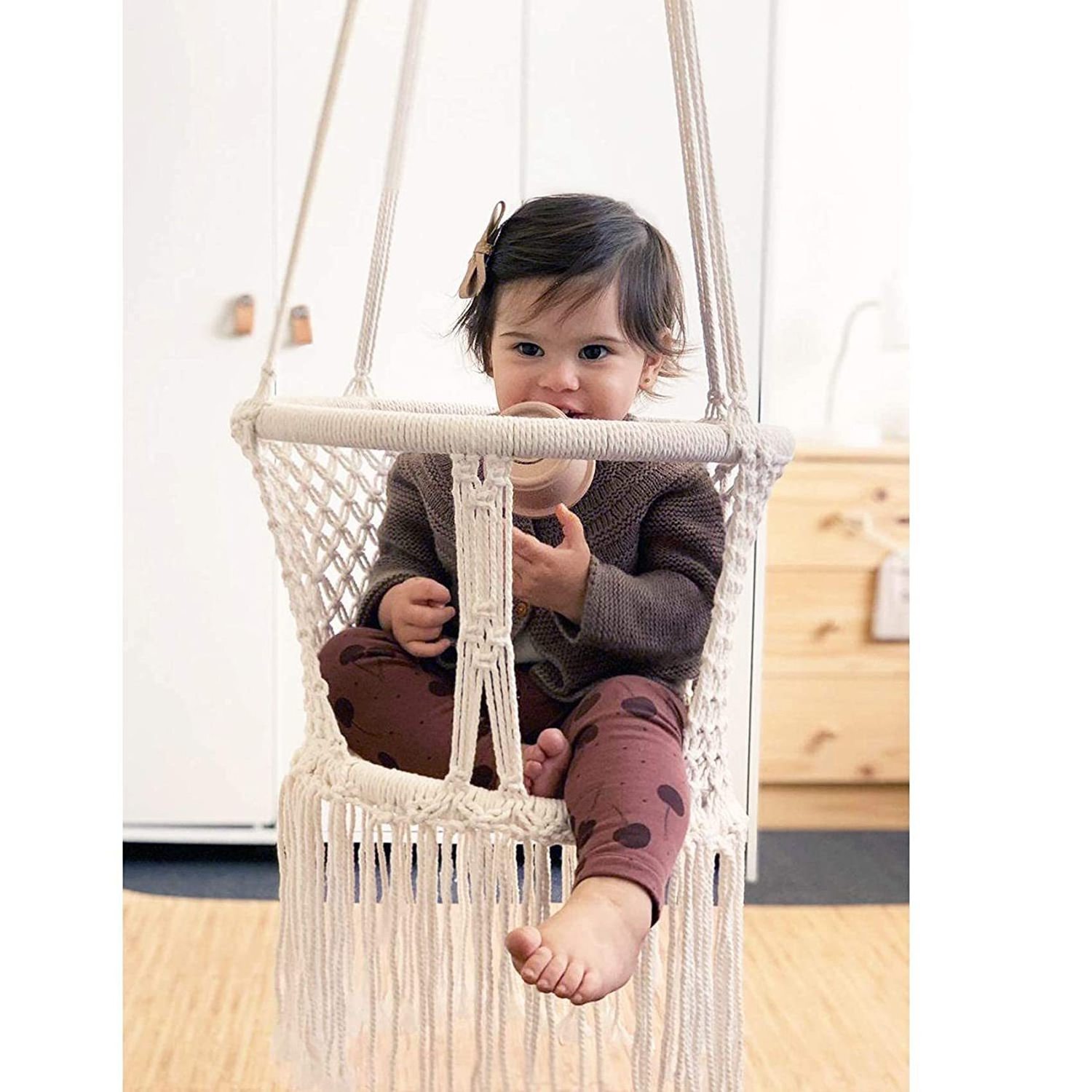 High Quality Boho Gift Indoor Outdoor Hand Woven Cotton Macrame Chair Hammock Baby Swing