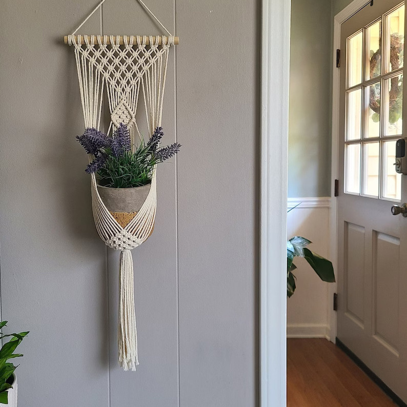 Boho Cotton Home Decor Single Flower Clove Hitch Wall hanging Macrame Plant Holder Hangers