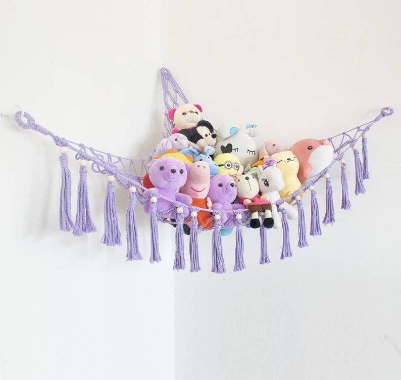 Boho Nursery Handmade Decor Fringe Storage Net Stuffed Animal Macrame Toy Holder Hammock