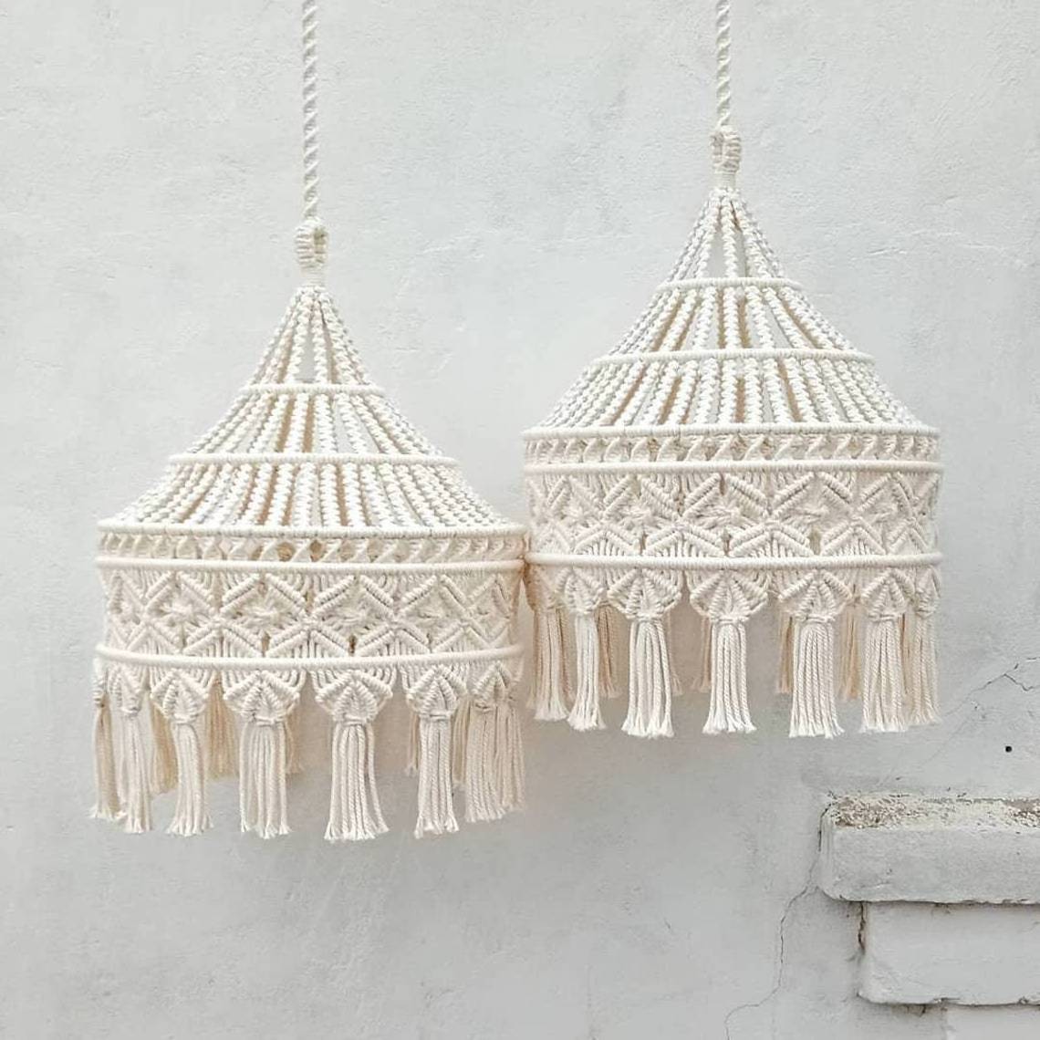 Luxurious Boho Home Decor Ceiling Large Lampshade Macrame Pendant Light Chandelier Lamp