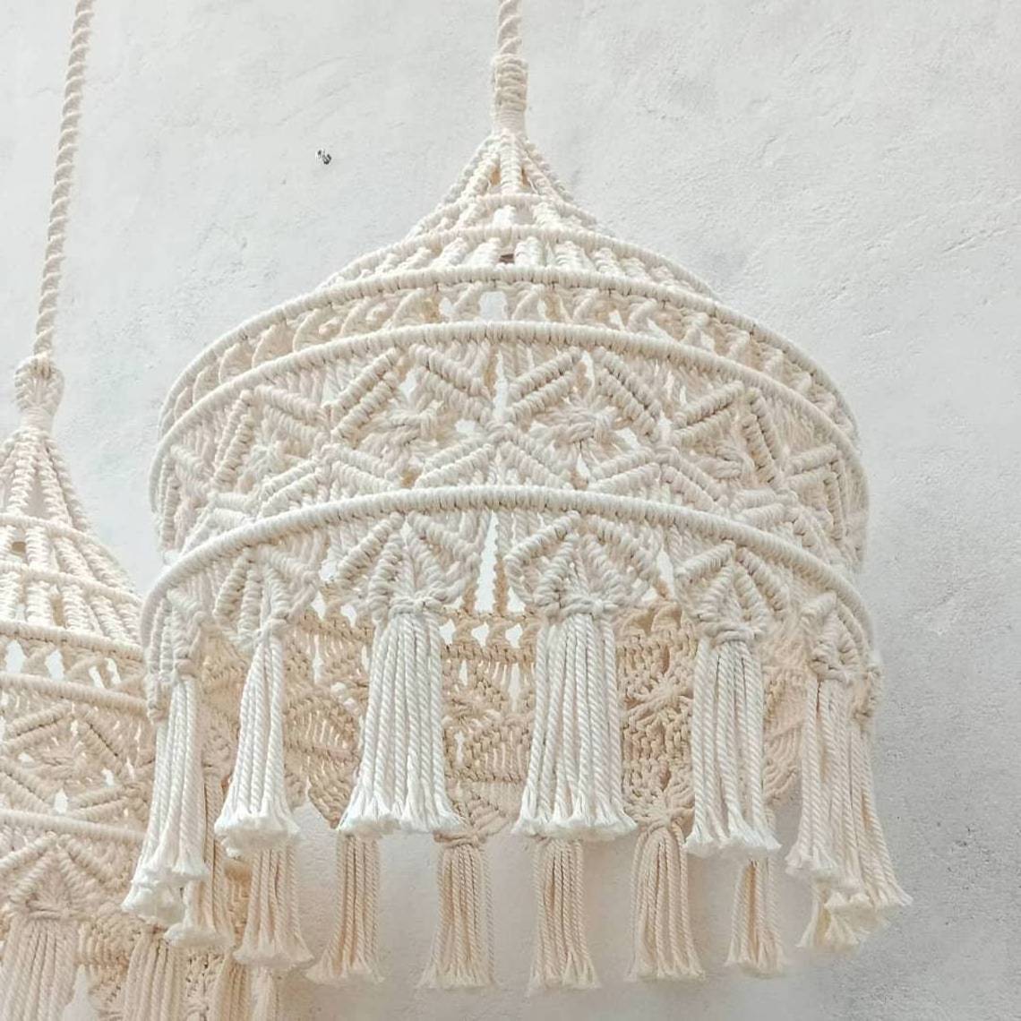 Luxurious Boho Home Decor Ceiling Large Lampshade Macrame Pendant Light Chandelier Lamp