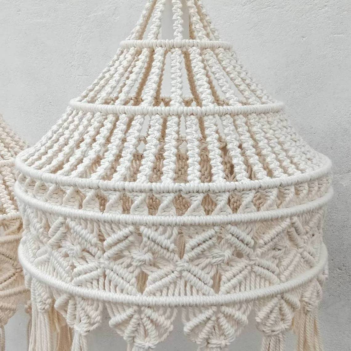 Luxurious Boho Home Decor Ceiling Large Lampshade Macrame Pendant Light Chandelier Lamp