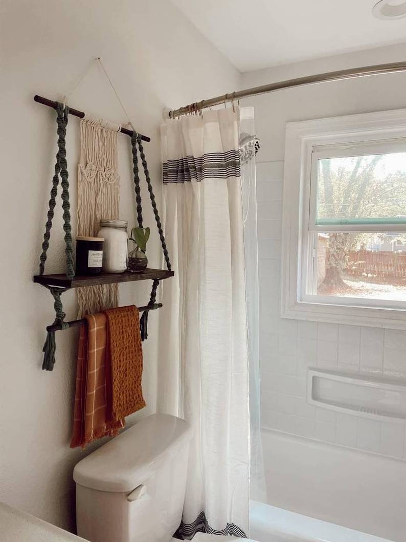 Boho Handmade Cotton Bathroom Decor Sling Holder Towel Rack Macrame Wall Hanging Shelf