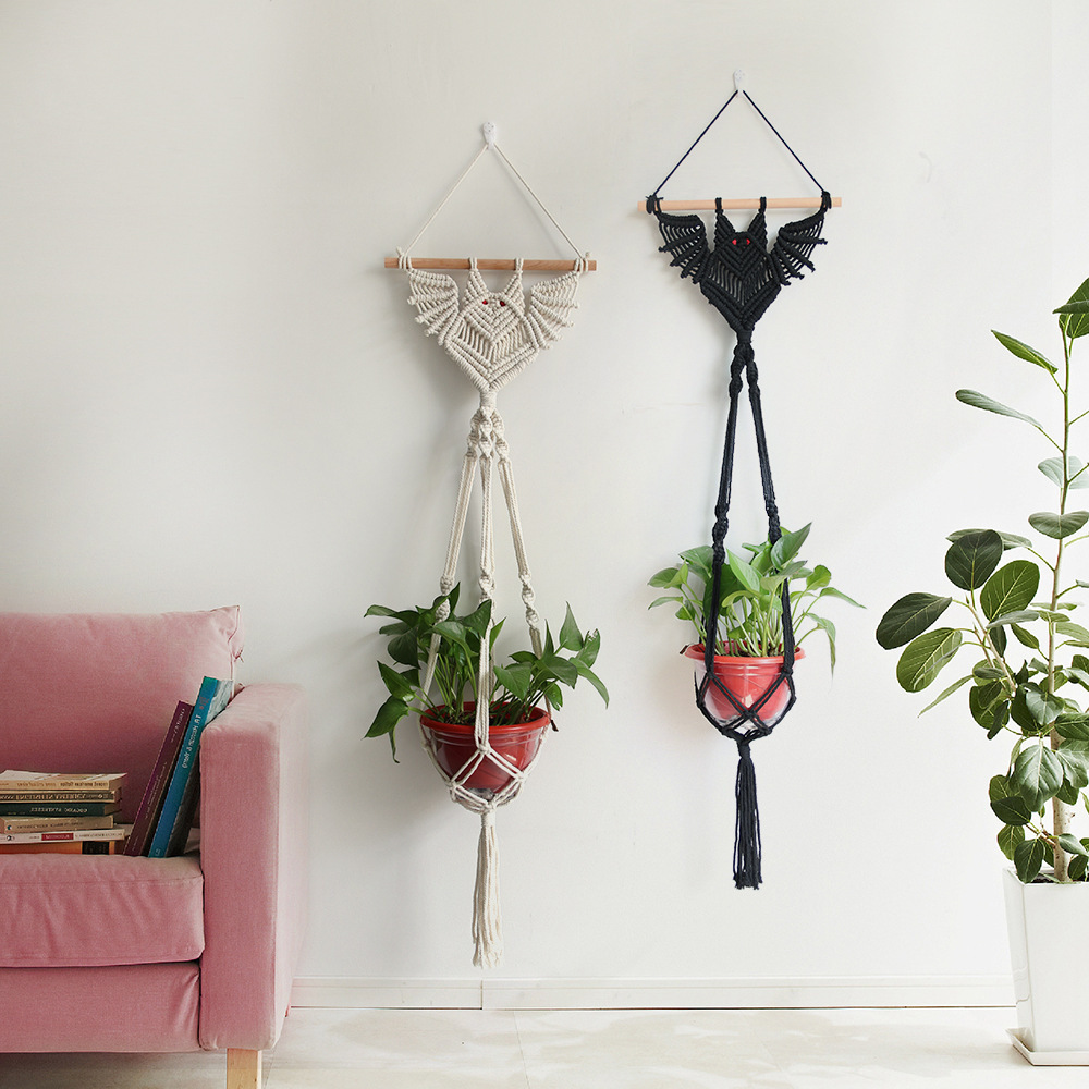 Modern Halloween Handmade Home Decor Hanger Macrame Bat Plant Holder Hanging Planters