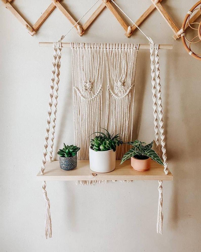 Boho Handmade Cotton Bathroom Decor Sling Holder Towel Rack Macrame Wall Hanging Shelf