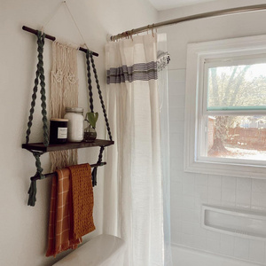 Boho Handmade Cotton Bathroom Decor Sling Holder Towel Rack Macrame Wall Hanging Shelf