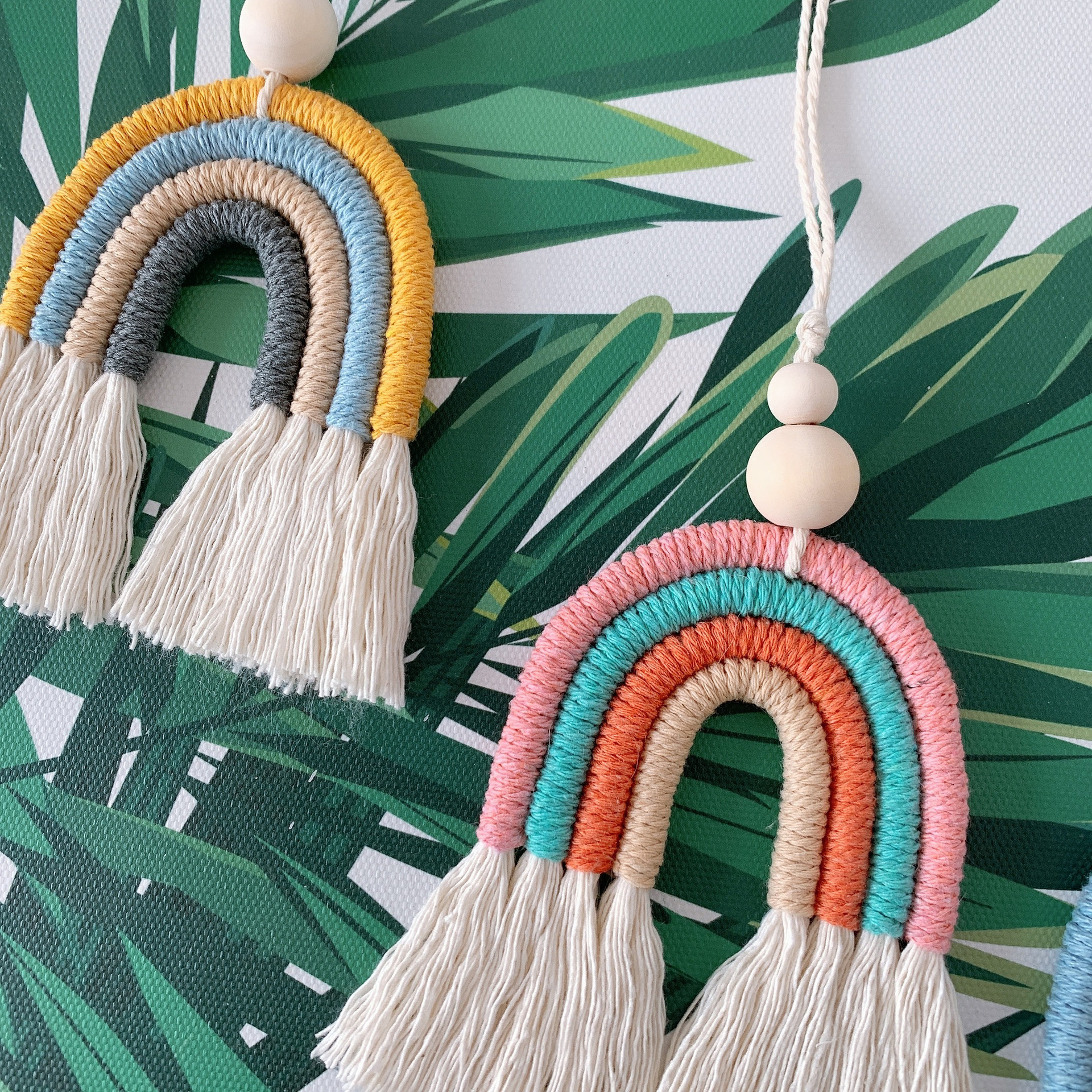 Boho Cute Handmade Cotton Baby Kid Room Macrame Car Diffuser Nursery Decor Rainbow Wall Hanging