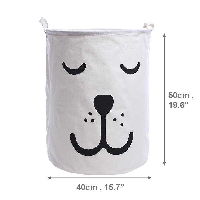 Cute Kids Canvas Folding Household Bucket Fabric Dirty Basket Clothing Toy Organizer Laundry Storage