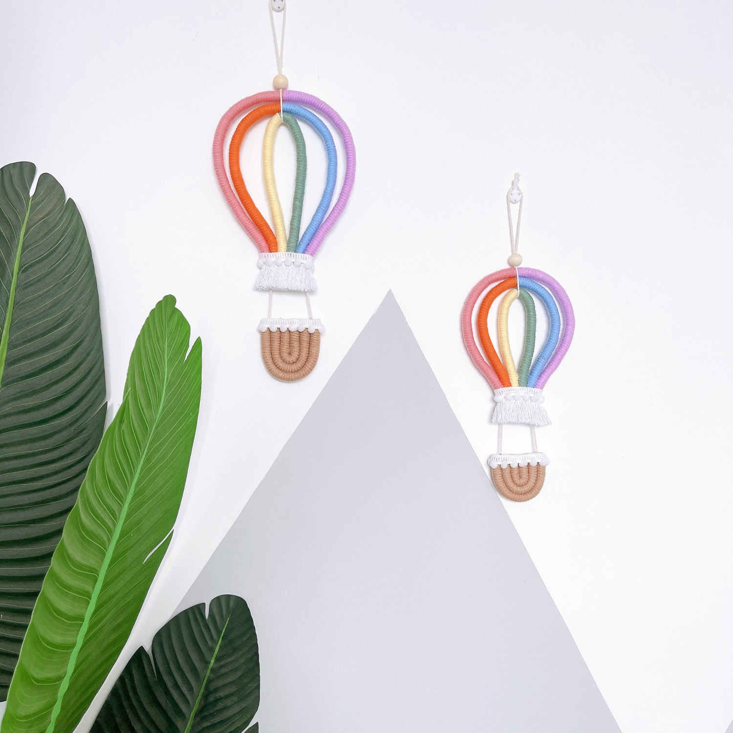 Boho Nursery Decoration Cotton Handmade Hot Air Balloon Wall hanging Baby Macrame Rainbow