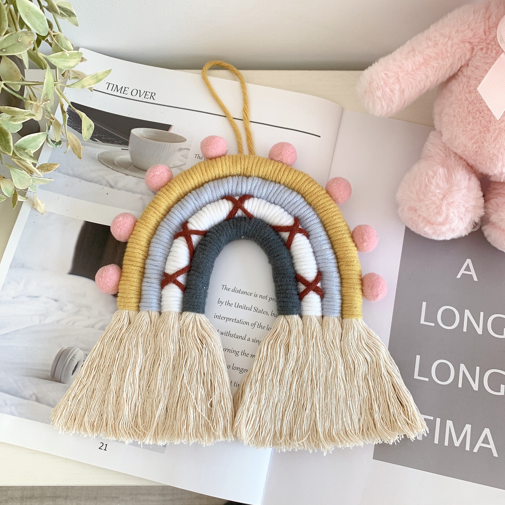 Boho New Handmade Cotton Baby Kid Room Macrame Car Diffuser Rainbow Wall Hanging Nursery Decor