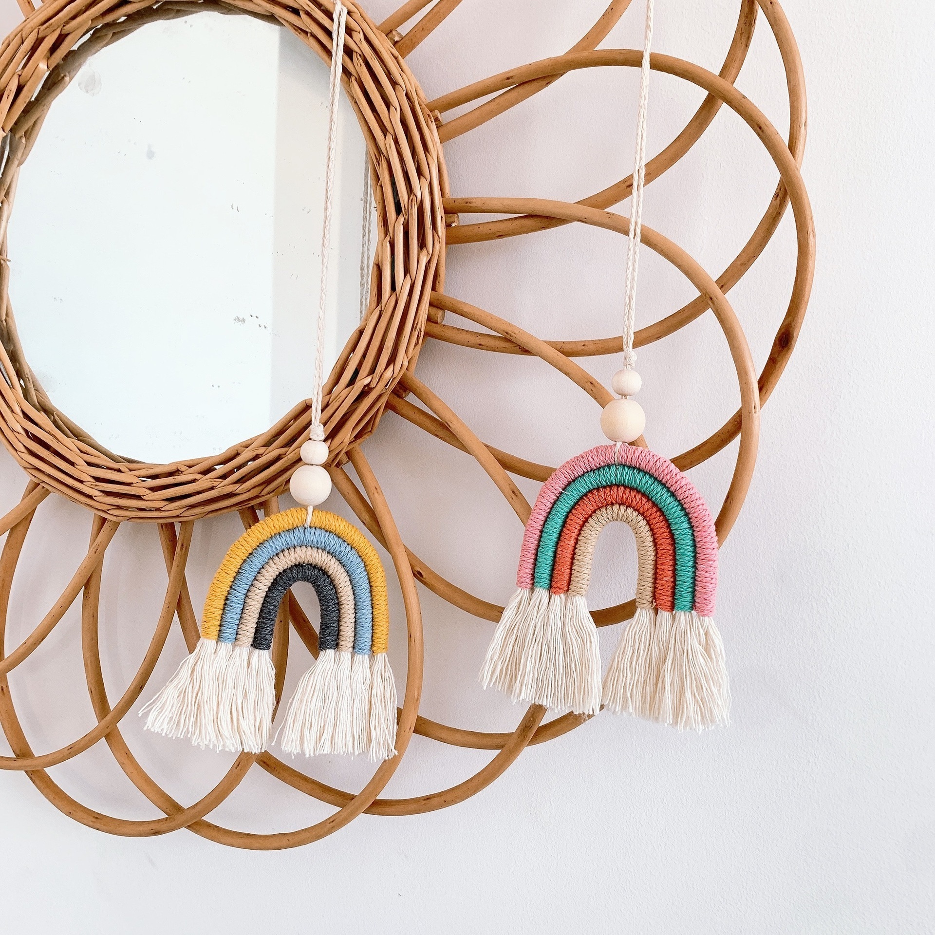 Boho Cute Handmade Cotton Baby Kid Room Macrame Car Diffuser Nursery Decor Rainbow Wall Hanging