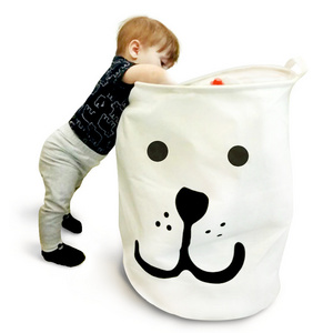 Cute Kids Canvas Folding Household Bucket Fabric Dirty Basket Clothing Toy Organizer Laundry Storage