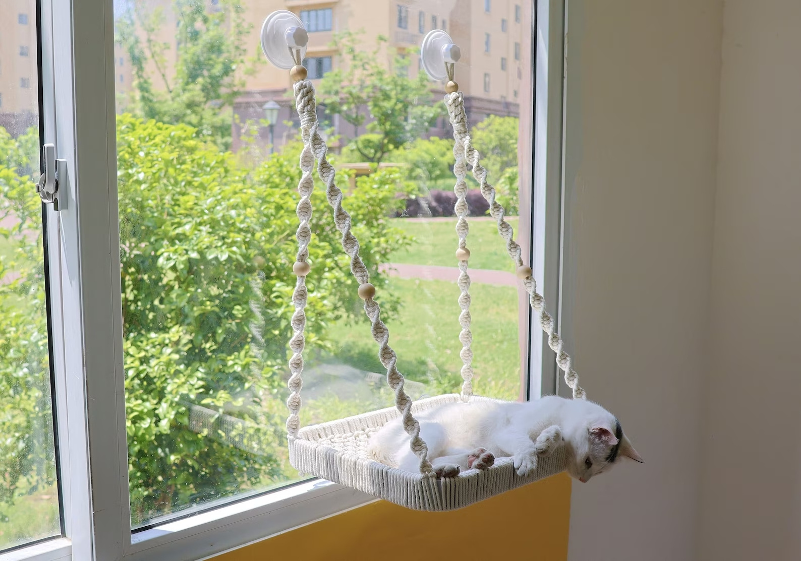 Boho Pet Cat Hammock for Window Handmade Cat Furniture Macrame Cat Bed Hammock