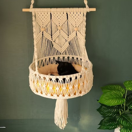 Boho Pet Cat Hammock for Window Handmade Cat Furniture Macrame Cat Bed Hammock