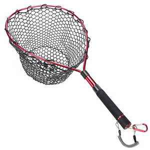 Telescopic Fly Fishing Landing Net Of Aluminum Alloy Frame ,Small Rubber Mesh Magnetic Clip Lanyard