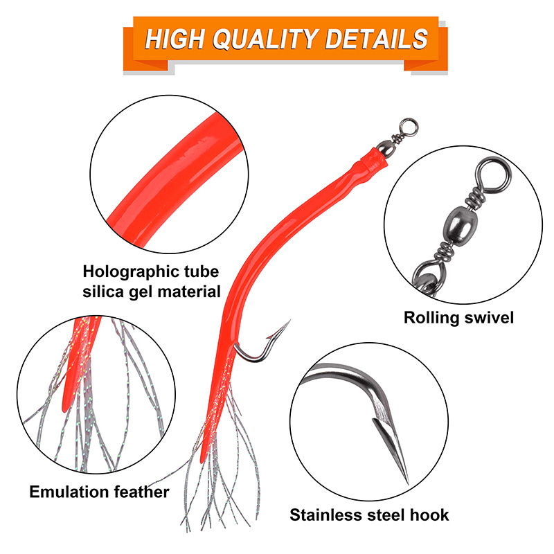 Rubber Bass Tube Lures Cod Rig Tube Teaser with Stainless Steel Hook Swivel Trolling Bass Cod Fishing Eel Hook