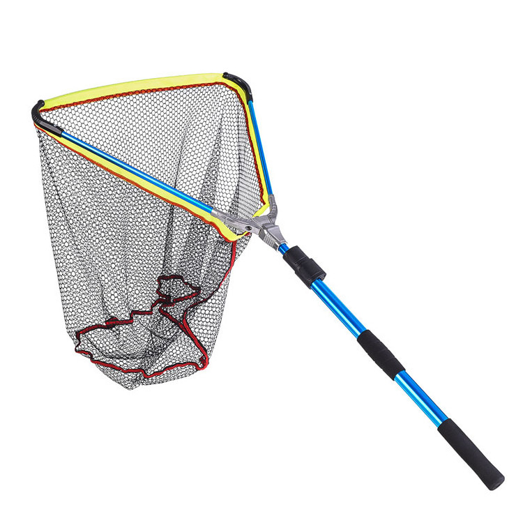 Fly Fishing Landing Net Foldable Aluminum Alloy Telescopic Soft Rubber Mesh EVA Handle Hand Net