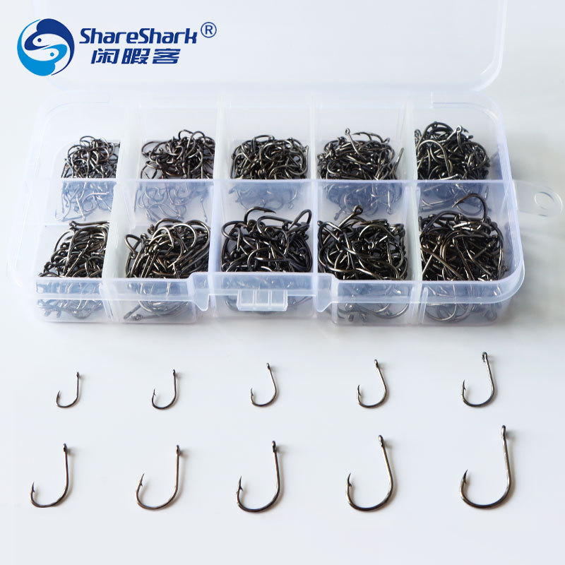 Shareshark Wholesale New fishing hook high carbon steel hook 500pcs /box 3-12# Black Gold Hooks