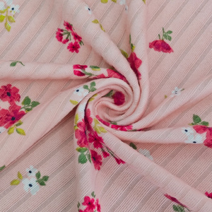 Custom Double Side Micro Brushed Polyester Spandex Water Printed One Side Stripe Floral Rib Fabric For Women Clothing