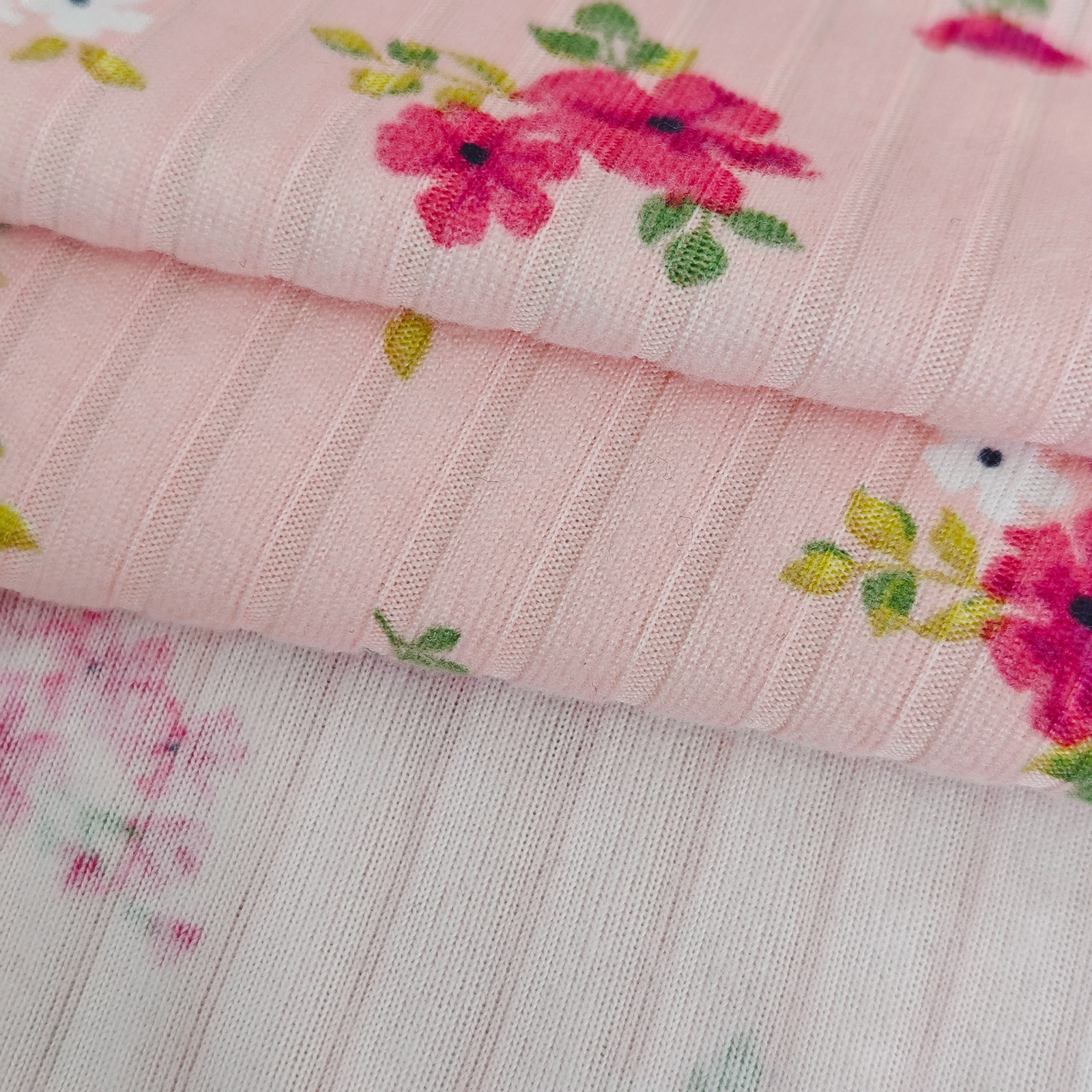 Custom Double Side Micro Brushed Polyester Spandex Water Printed One Side Stripe Floral Rib Fabric For Women Clothing