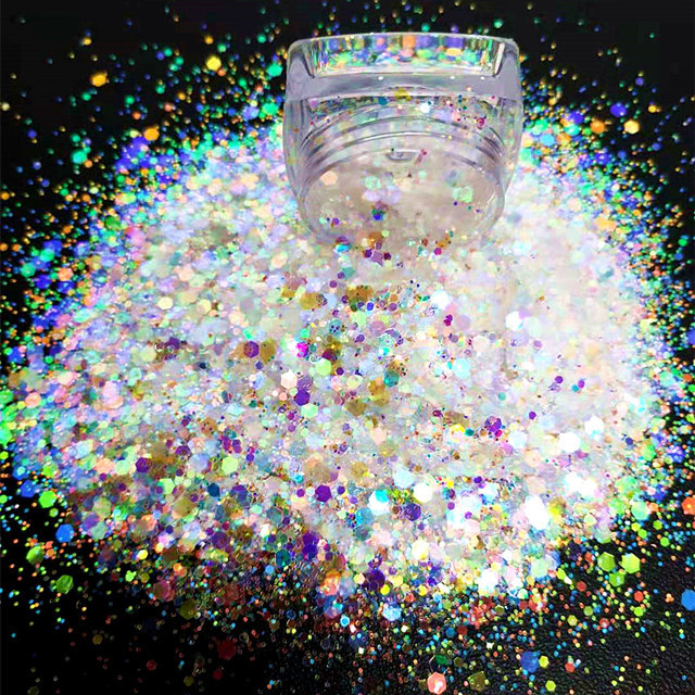 High quality White iridescent glitter that glitters is rainbow for mixing into epoxy floor UV resistant heat resistant etc.