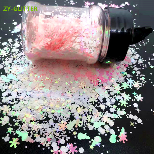 Wholesale Christmas snow shaped glitter in bulk materials polyester glitter Accepted color shape labels and package custom